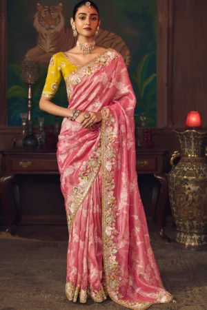 Pink Heavy Embroidered Silk Saree 471