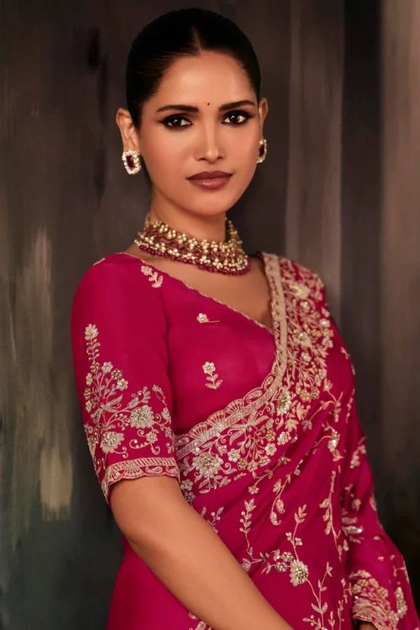 Pink Pure Silk Heavy Work Pre Stitched Saree 5548 (1)