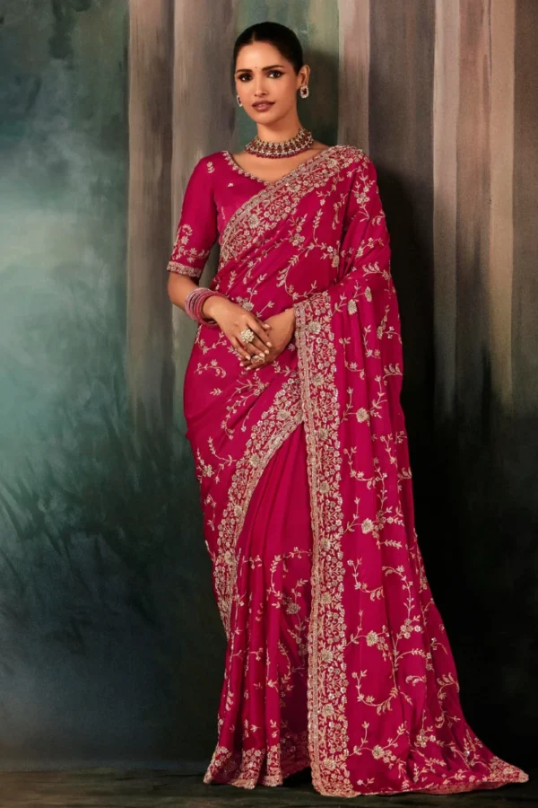 Pink Pure Silk Heavy Work Pre Stitched Saree 5548