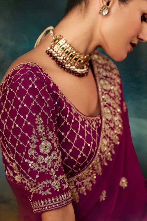 Pink Pure Silk Heavy Work Pre Stitched Saree 5551 (1)