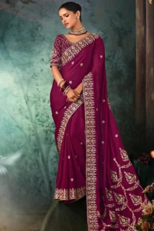 Pink Pure Silk Heavy Work Pre Stitched Saree 5551