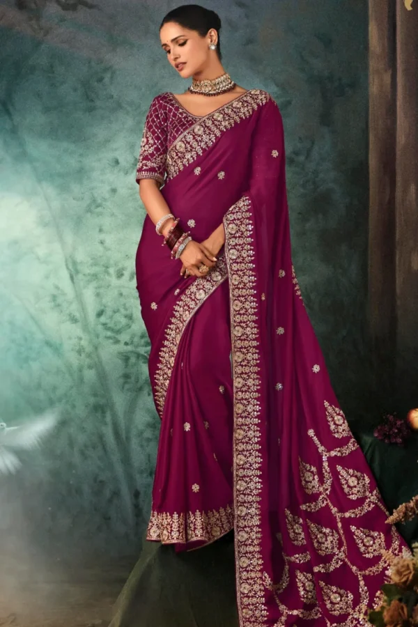 Pink Pure Silk Heavy Work Pre Stitched Saree 5551