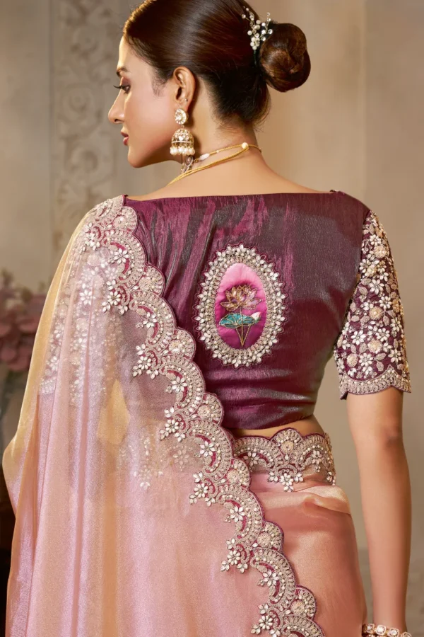 Pink Zari Organza Silk Hand Work Pre Stitched Saree   25812 (1)