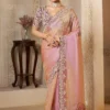 Pink Zari Organza Silk Hand Work Pre Stitched Saree   25812