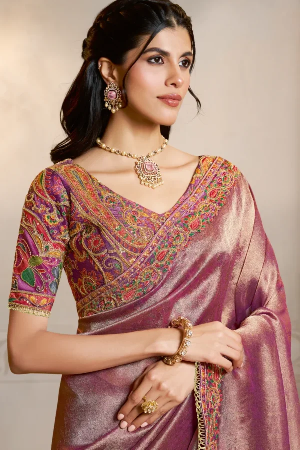 Pinkish Jacquard Handwork One Minute Saree  25815 (1)