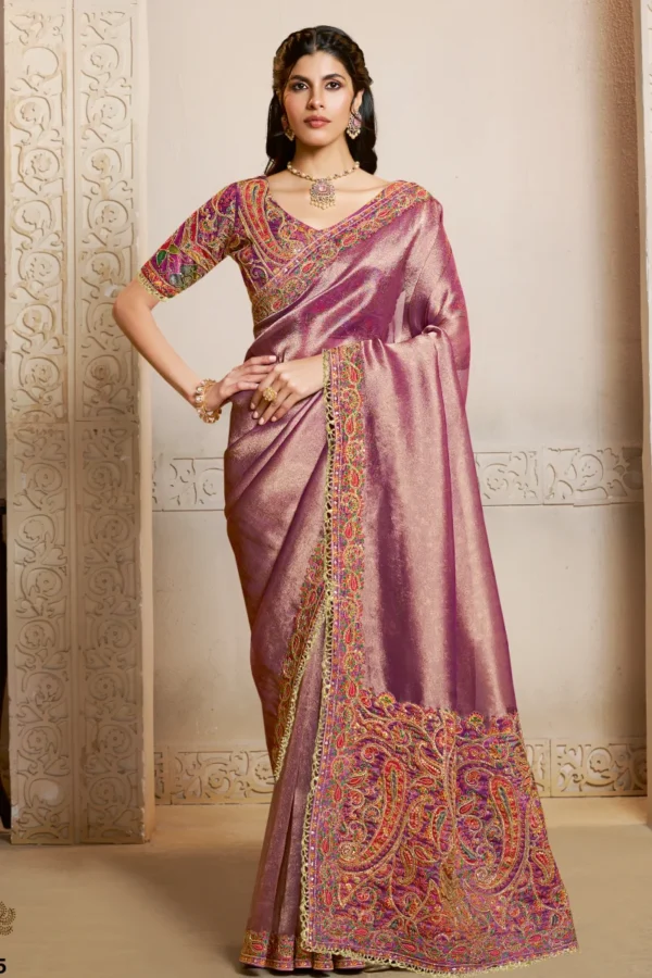 Pinkish Jacquard Handwork One Minute Saree  25815