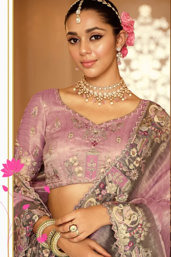 Pinkish Pure Jacquard Silk Pre Stitched Saree   7811 (1)