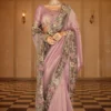 Pinkish Pure Jacquard Silk Pre Stitched Saree   7811