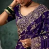 Purple Pure Silk Heavy Work Pre Stitched Saree 5549 (1)