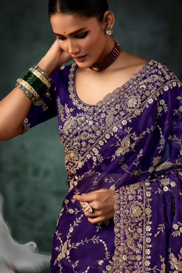 Purple Pure Silk Heavy Work Pre Stitched Saree 5549 (1)