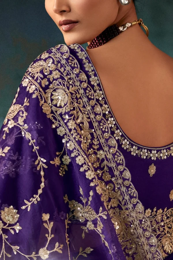 Purple Pure Silk Heavy Work Pre Stitched Saree 5549 (2)