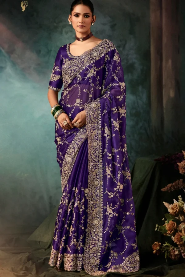 Purple Pure Silk Heavy Work Pre Stitched Saree 5549