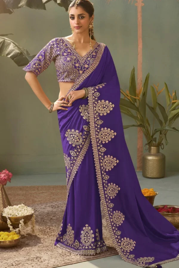 Purple Silk Zari Work Ready To Wear Saree   8103