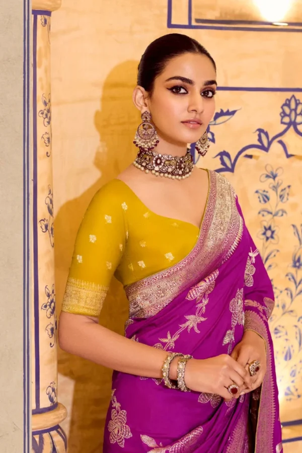 Rani Pink Banarasi Silk Work Pre Stitched Saree 1544 (1)