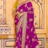 Rani Pink Banarasi Silk Work Pre Stitched Saree 1544