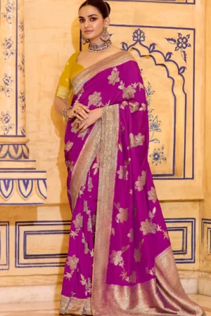 Rani Pink Banarasi Silk Work Pre Stitched Saree 1544