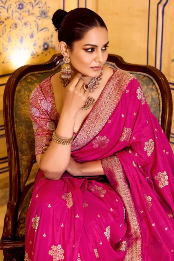 Rani Pink Banarasi Silk Work Pre Stitched Saree 1549 (1)