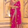 Rani Pink Banarasi Silk Work Pre Stitched Saree 1549