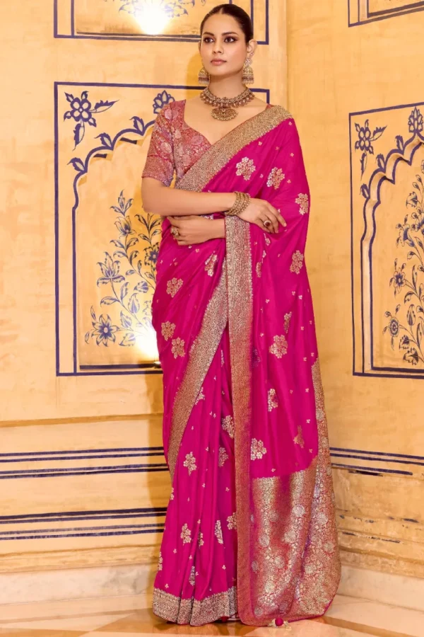 Rani Pink Banarasi Silk Work Pre Stitched Saree 1549