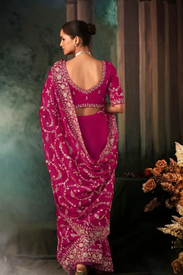 Rani Pink Pure Silk Heavy Work Pre Stitched Saree 5545 (2)