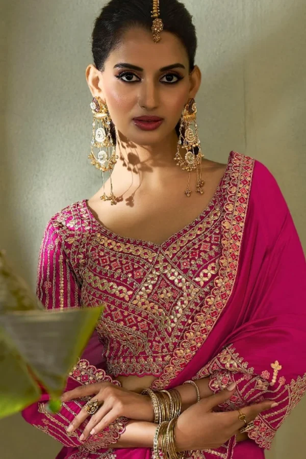 Rani Pink Silk Zari Work Ready To Wear Saree   8102 (1)