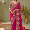 Rani Pink Silk Zari Work Ready To Wear Saree   8102