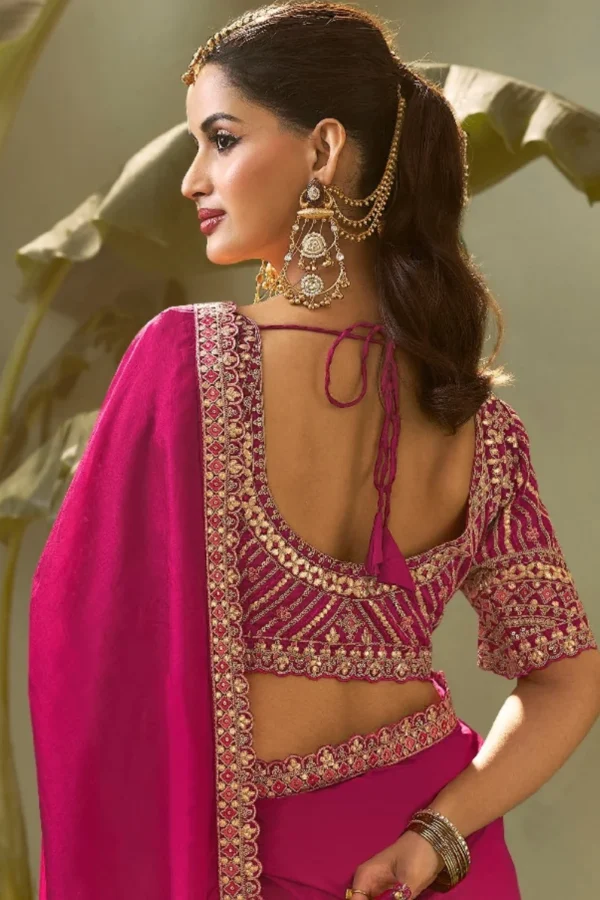 Rani Pink Silk Zari Work Ready To Wear Saree   8102 (2)