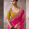Rani Pink Zari Work Crepe Pre Stitched Saree   7804 (1)