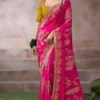 Rani Pink Zari Work Crepe Pre Stitched Saree   7804