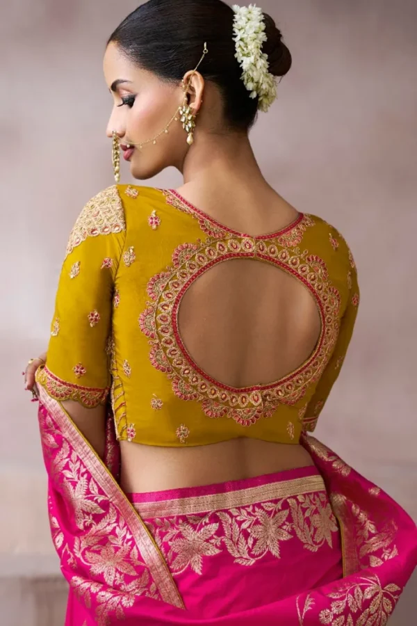 Rani Pink Zari Work Crepe Pre Stitched Saree   7804 (2)