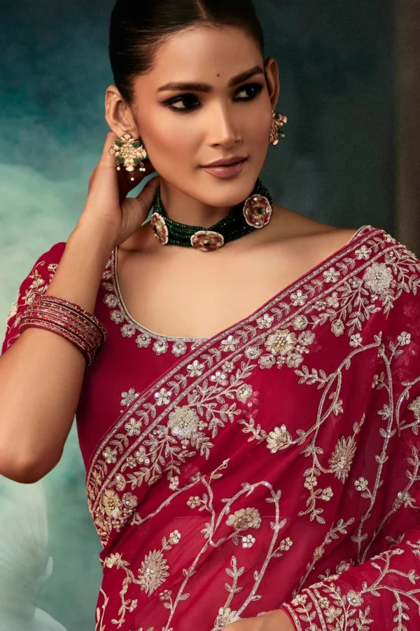 Red Pure Silk Heavy Work Pre Stitched Saree 5543 (1)