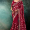 Red Pure Silk Heavy Work Pre Stitched Saree 5543