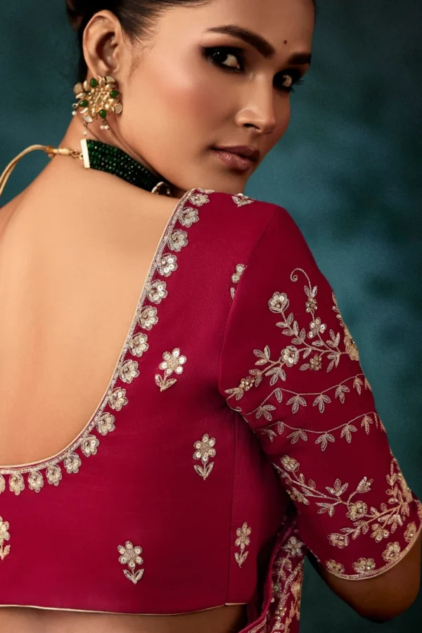 Red Pure Silk Heavy Work Pre Stitched Saree 5543 (2)