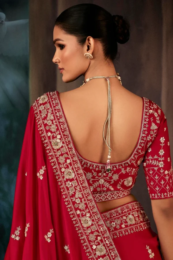 Red Pure Silk Heavy Work Pre Stitched Saree 5546 (2)