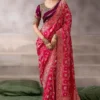 Red Zari Work Crepe Pre Stitched Saree   7806
