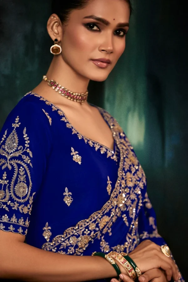 Royal Blue Pure Silk Heavy Work Pre Stitched Saree 5541 (1)