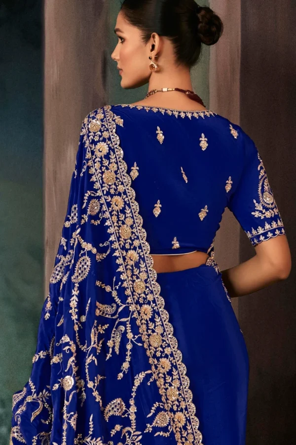 Royal Blue Pure Silk Heavy Work Pre Stitched Saree 5541 (2)