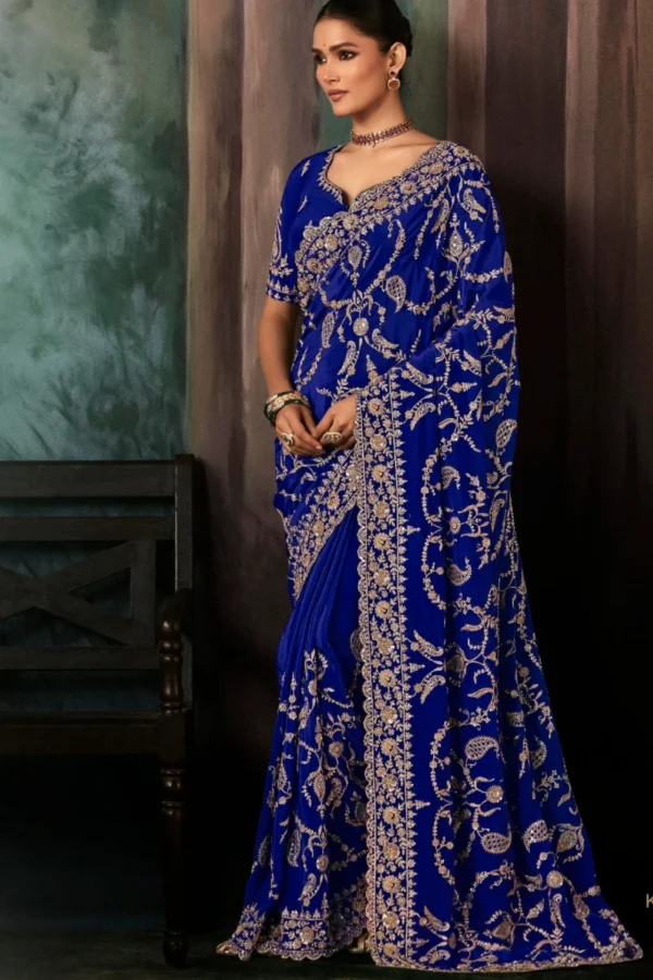 Royal Blue Pure Silk Heavy Work Pre Stitched Saree 5541
