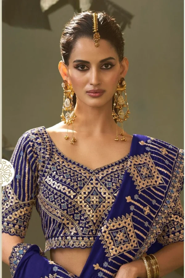 Royal Blue Silk Zari Work Ready To Wear Saree   8104 (1)