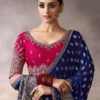 Royal Blue Zari Work Crepe Pre Stitched Saree   7809 (1)
