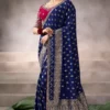 Royal Blue Zari Work Crepe Pre Stitched Saree   7809