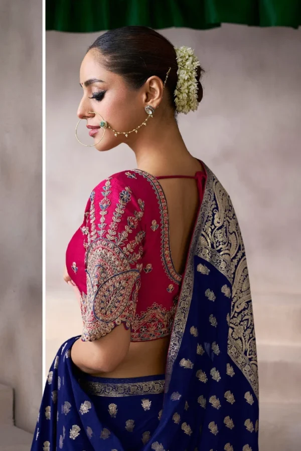 Royal Blue Zari Work Crepe Pre Stitched Saree   7809 (2)