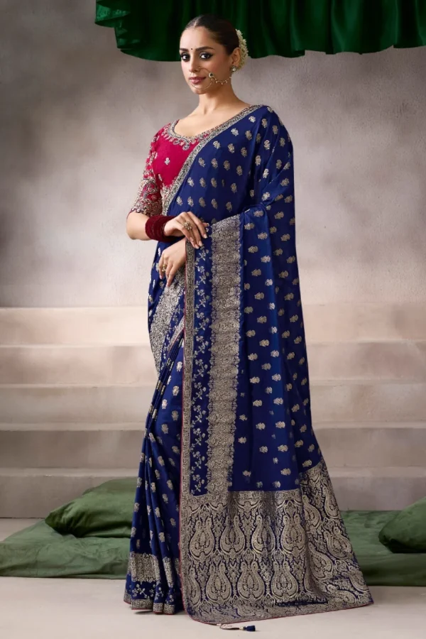 Royal Blue Zari Work Crepe Pre Stitched Saree   7809