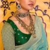 Sea Blue Banarasi Silk Work Pre Stitched Saree 1550 (1)