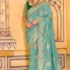 Sea Blue Banarasi Silk Work Pre Stitched Saree 1550
