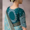 Sea Blue Zari Work Crepe Pre Stitched Saree   7808 (1)