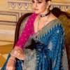 Teal Blue Banarasi Silk Work Pre Stitched Saree 1543 (1)