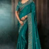Turquoise Pure Silk Heavy Work Pre Stitched Saree 5544