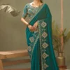 Turquoise Silk Zari Work Ready To Wear Saree   8105