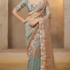 Two Shaded Organza Satin Handwork One Minute Saree   25820